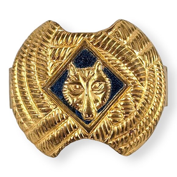 Cub Scout Neckerchief Slide Boy Scouts Tie Clip Blue Gold Toned Wolf Vintage BSA - Picture 1 of 10